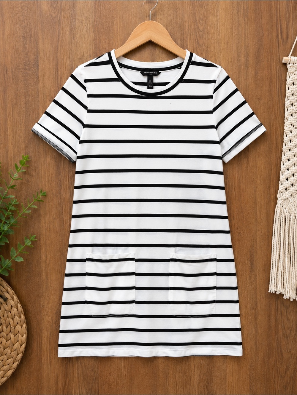 Banana Republic Black and White Striped Pocket Tee Dress